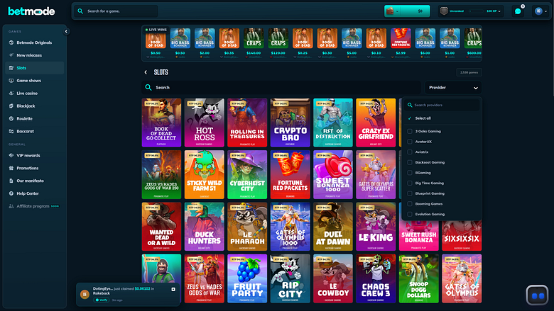 Sviluppatori di giochi per desktop di BetMode Casino