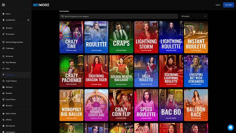 Croupier en direct sur ordinateur de BetMode Casino