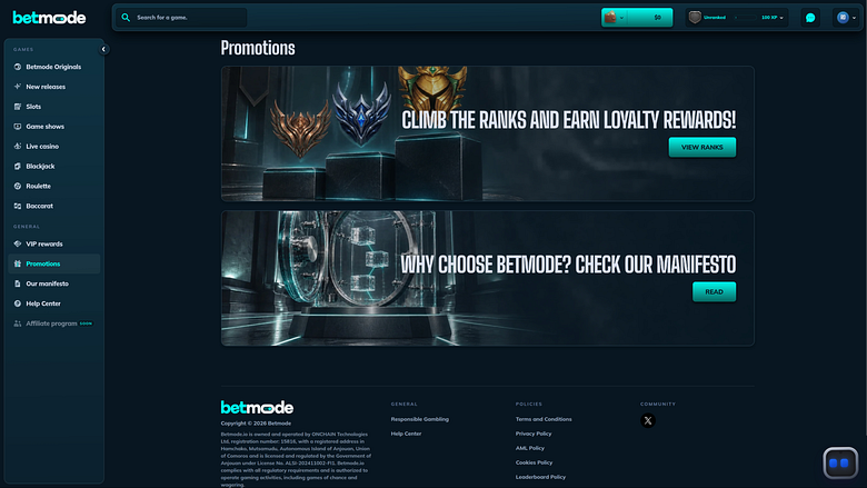 Promozioni desktop di BetMode Casino