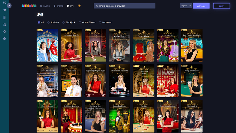 Betmorph Desktop-Live-Dealer