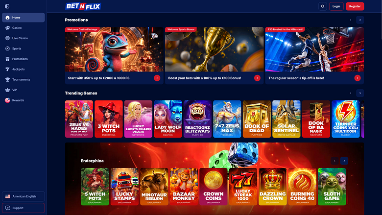 Page d'accueil BetNFlix pour ordinateur