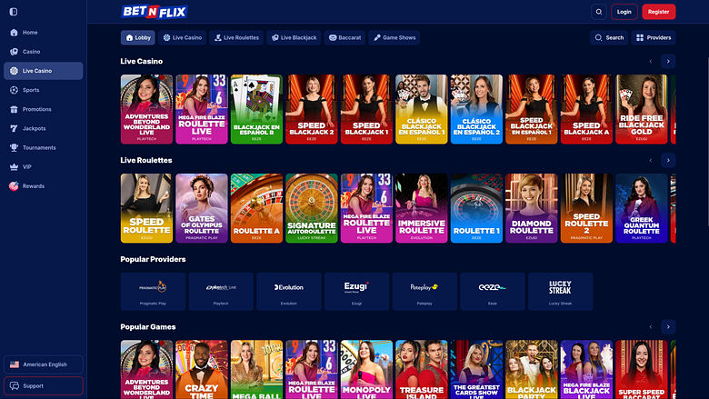 Croupier en direct BetNFlix sur ordinateur