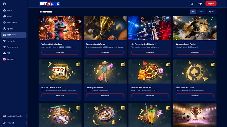 Promotions BetNFlix pour ordinateur
