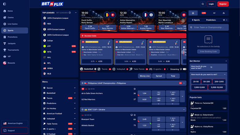 BetNFlix Sports sur ordinateur
