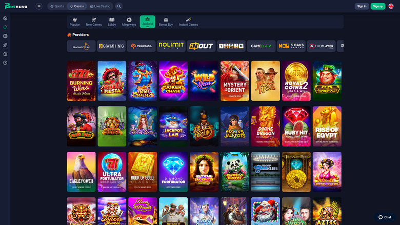 BetNuvo Casino Desktop Jackpot