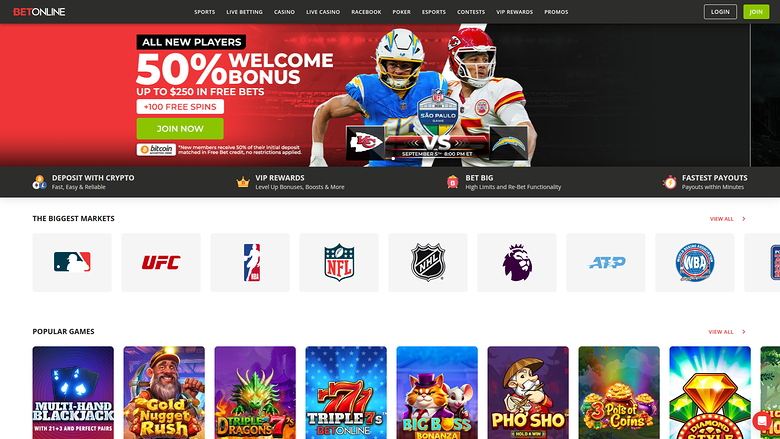 Página de inicio de escritorio de BetOnline Casino