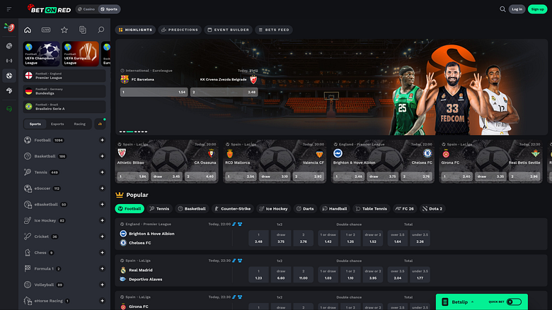 BetOnRed Casino Desktop Scommesse sportive