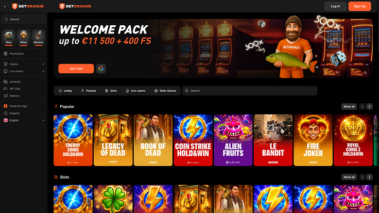 Betoranje Casino Desktop Homepage