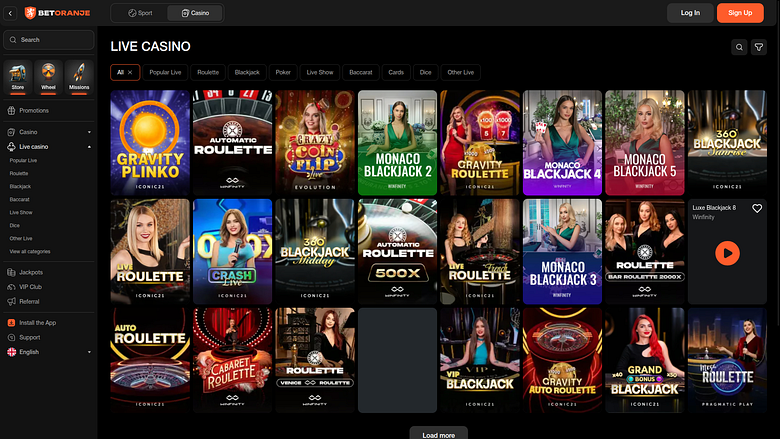 Live-Dealer auf dem Desktop von Betoranje Casino