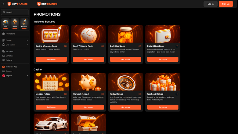 Betoranje Casino Desktop-Aktionen