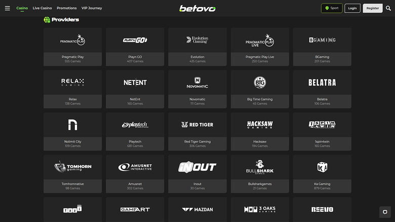 Développeurs de jeux sur ordinateur de Betovo Casino