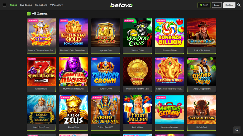 Jeux sur ordinateur de Betovo Casino