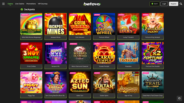 Jackpot sur ordinateur de Betovo Casino
