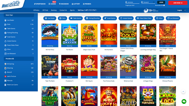 Juegos de escritorio de BetPhoenix Casino