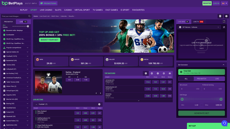 Deportes de escritorio de BetPlays Casino