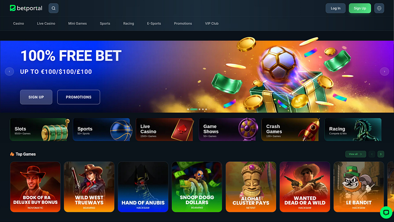 Pagina iniziale desktop di Betportal Casino