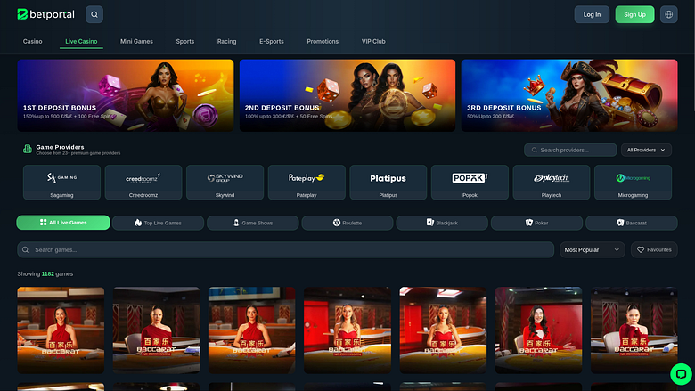 Casinò Betportal Desktop con croupier dal vivo