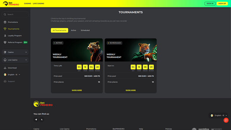 Tournois de casino BetPRIMEIRO sur ordinateur