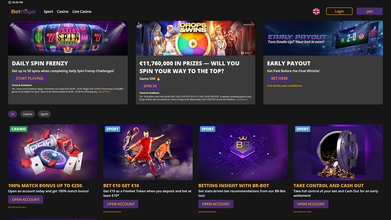 Promozioni desktop di BetRegal Casino