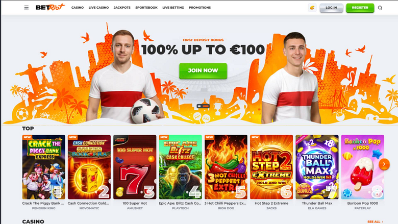 Homepage screenshot of BetRiot Casino