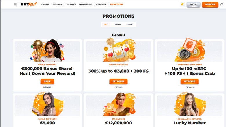 Promotions page screenshot of BetRiot Casino