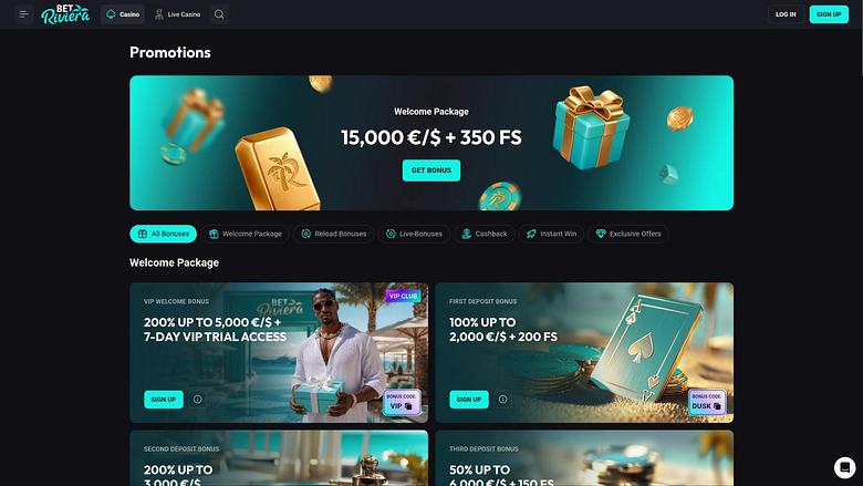 page des promotions du casino BetRiviera