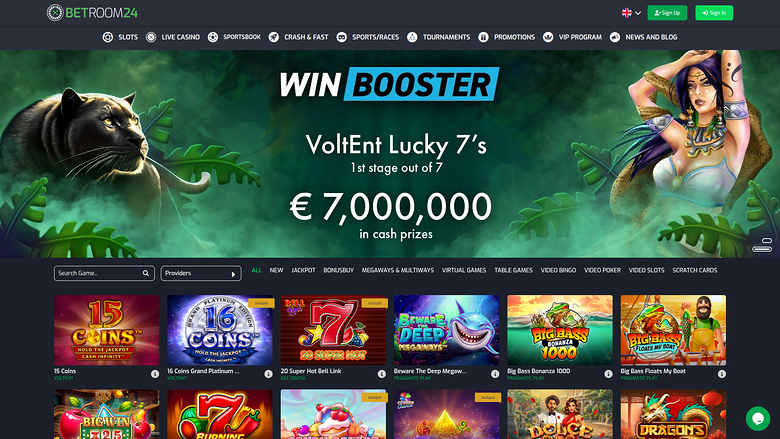 Page d'accueil sur ordinateur de Betroom24 Casino