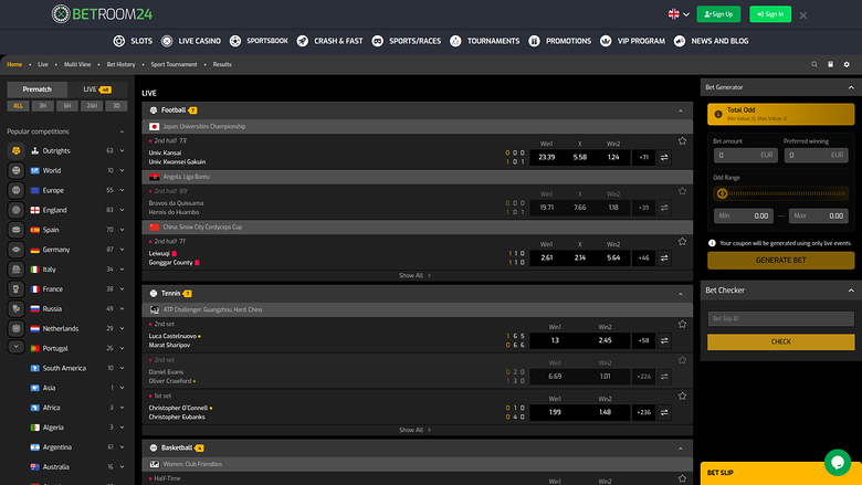 Sports sur ordinateur de Betroom24 Casino