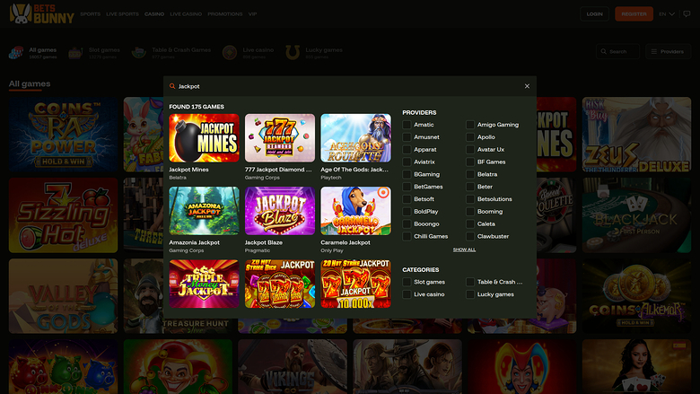 Jackpot sur ordinateur de Bets Bunny Casino