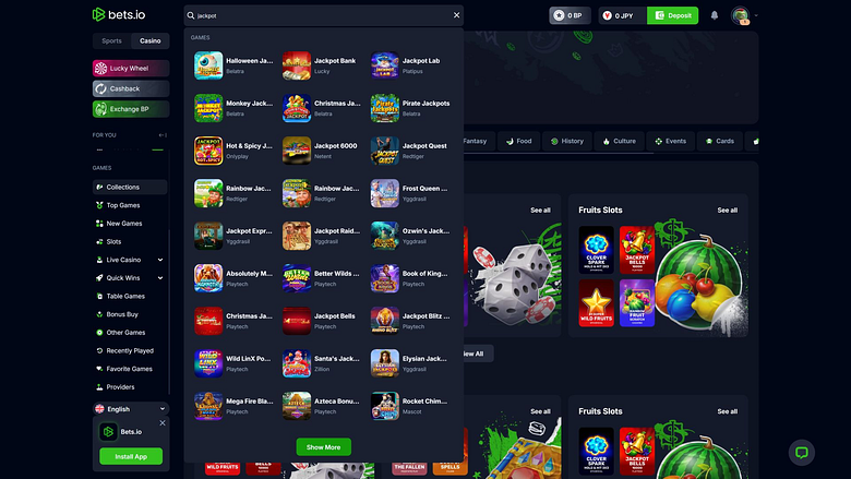 Jackpot del casinò Bets.io per desktop