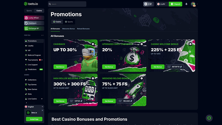 Promozioni per desktop del casinò Bets.io