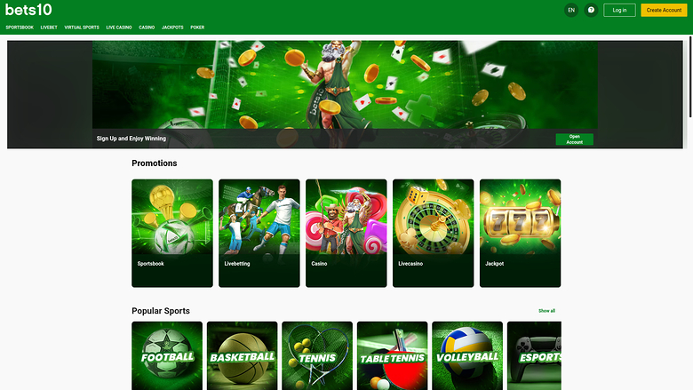 Page d'accueil de bureau de Bets10