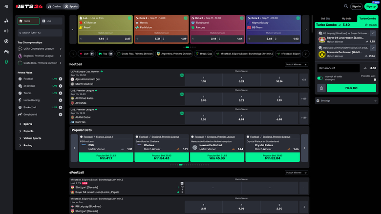 Sports de bureau de Bets24 Casino