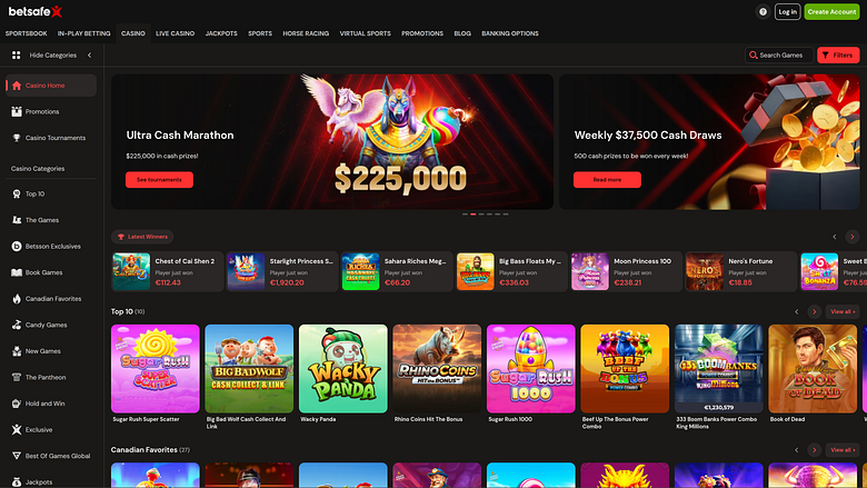 Betsafe Casino Desktop Homepage