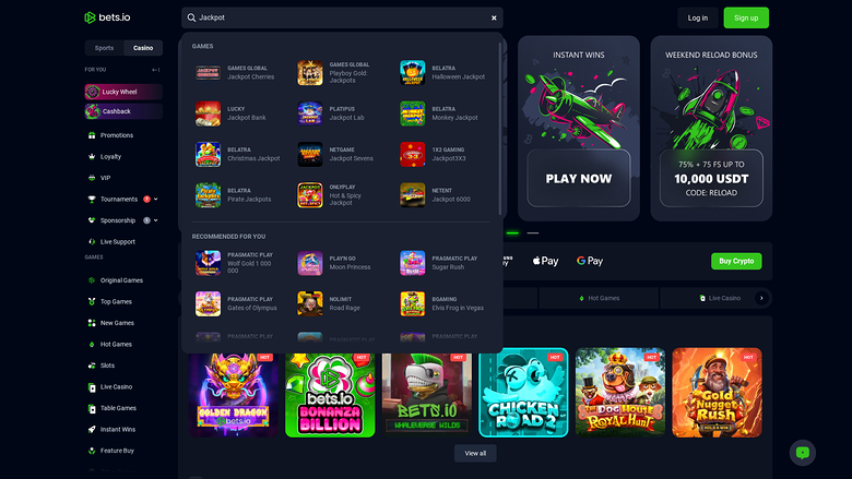 Jackpot sur ordinateur de Bets.io Casino