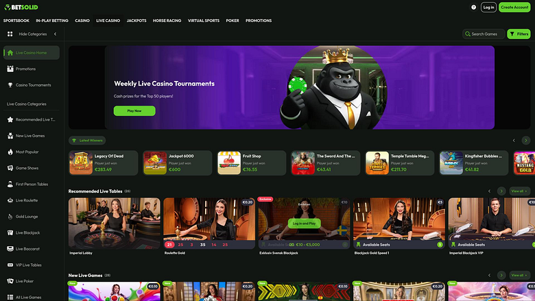 Pagina dei croupier dal vivo di BetSolid Casino