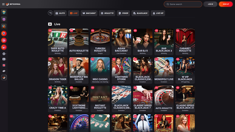 Betsomnia Desktop Live-Dealer