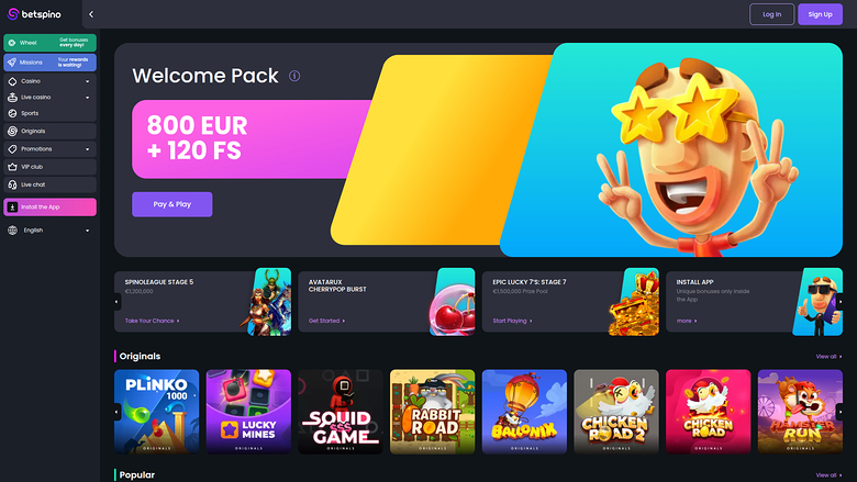 Homepage desktop di Betspino