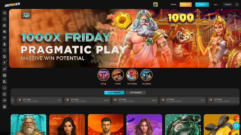 Página de inicio de escritorio de Betssen Casino