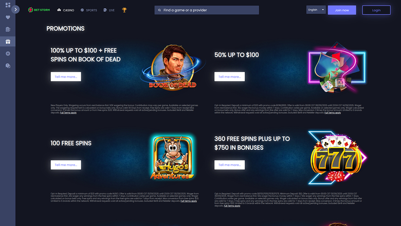 Promociones de escritorio de BetStorm Casino