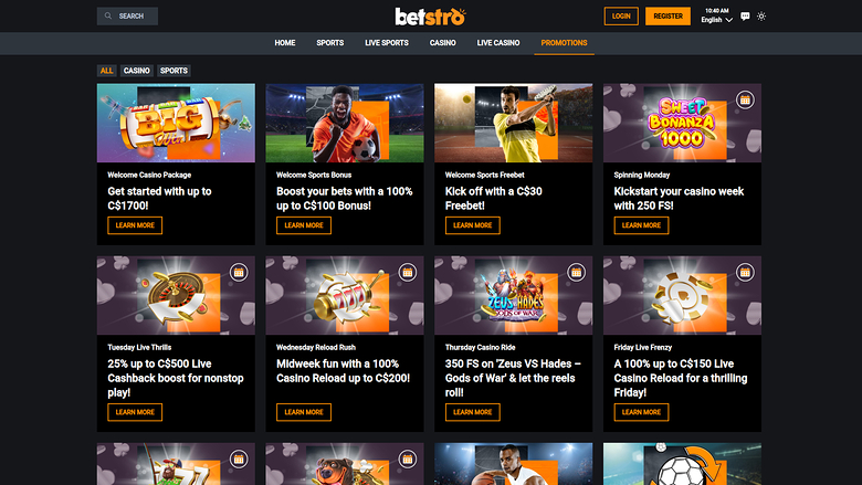 Promotions sur ordinateur de Betstro Casino