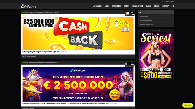 Promozioni desktop di BetSwagger Casino