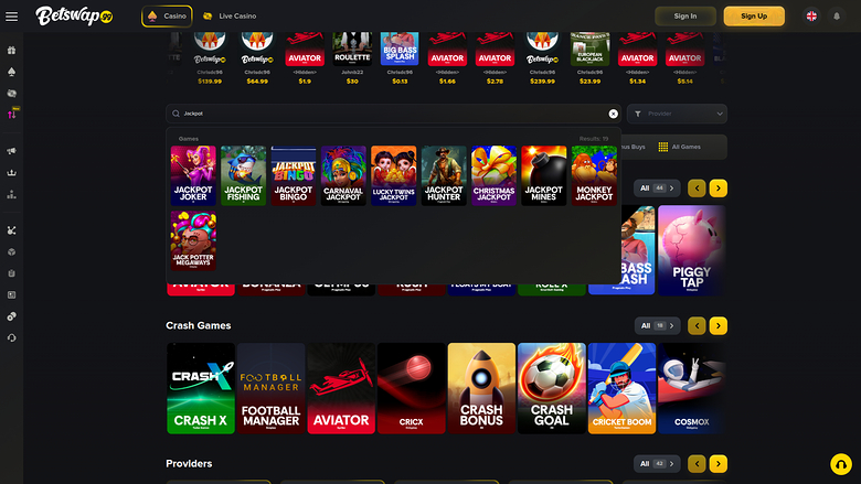 Jackpot sur ordinateur de Betswap.gg Casino