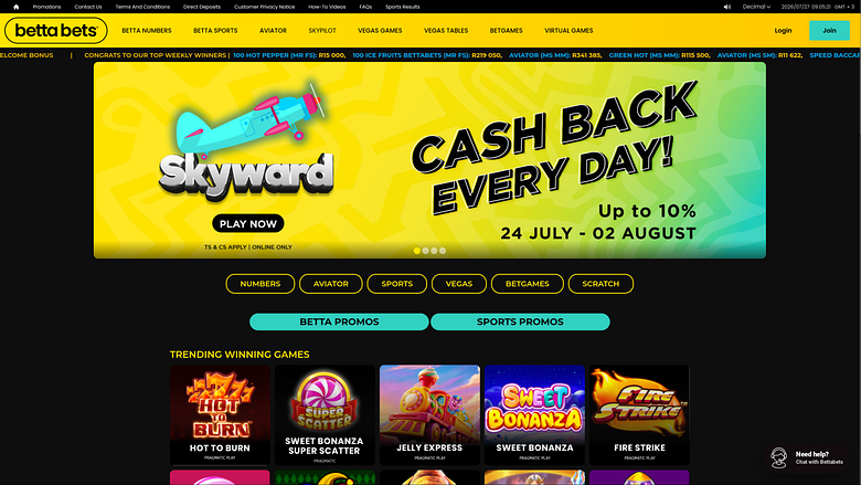 Page d'accueil du casino Bettabets pour ordinateur