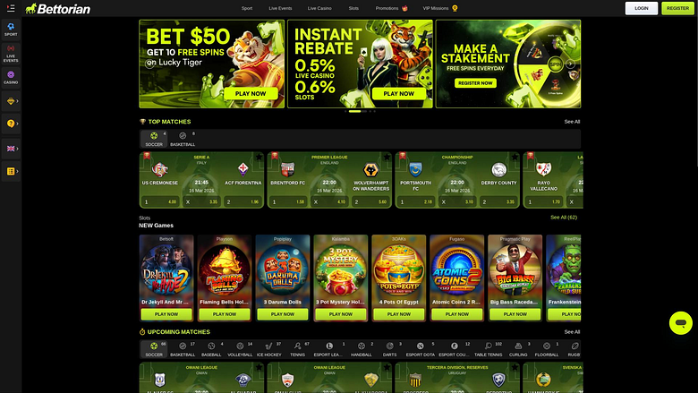 Bettorian Casino Homepage