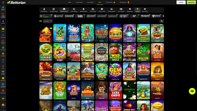 Bettorian Casino Jackpot-Seite