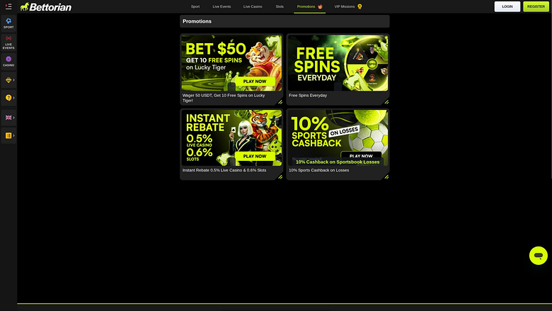 Bettorian Casino Aktionsseite