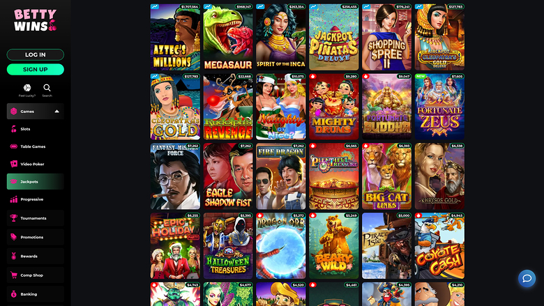 BettyWins Casino Desktop Jackpot