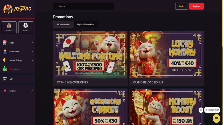 Screenshot der Werbeaktionen von Beturo Casino für Desktop