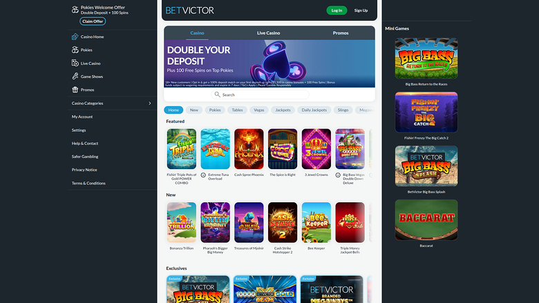 Page d'accueil de bureau de BetVictor Casino